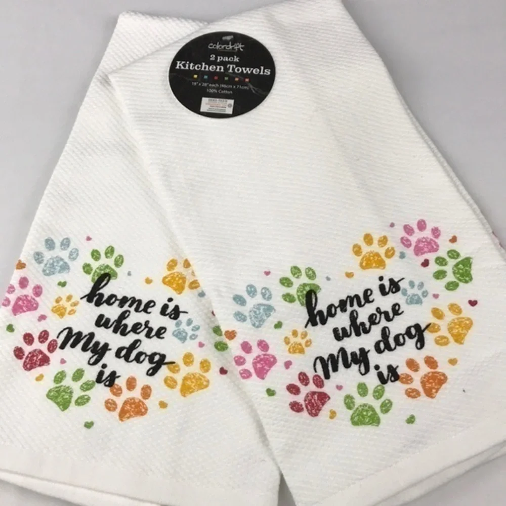 Colordrift - ‘Home is where my dog is’ dish towels. Set of 2. NWT. Firm!